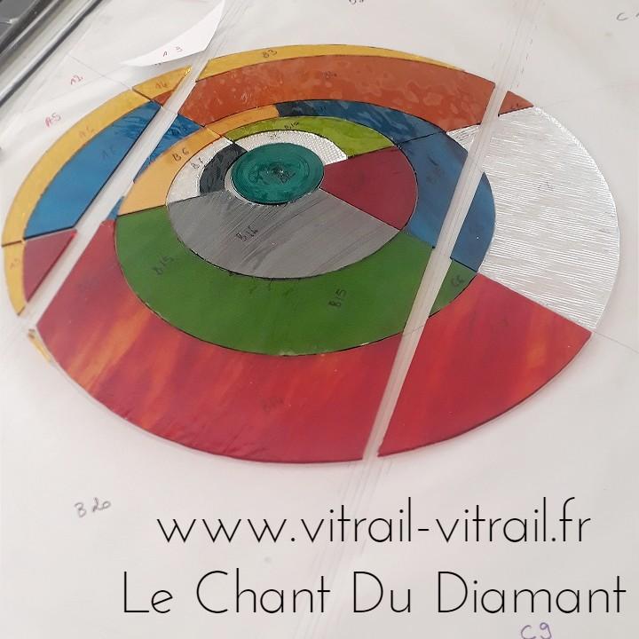 Coupe des verres du vitrail aux cercles acidules 1