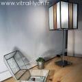 Lampe en vitrail pieces en fusing multicolor raye et verre sable cree par marion rusconi a l atelier le chant du diamant a lyon 69004 rhone 2